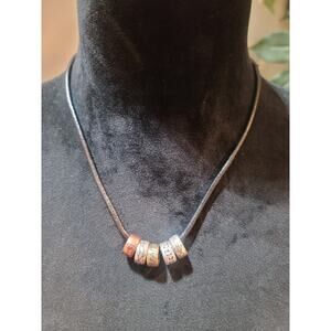 Women's Leather Necklace With Engraved Beads And Lobster Clasp Lock Jewelry